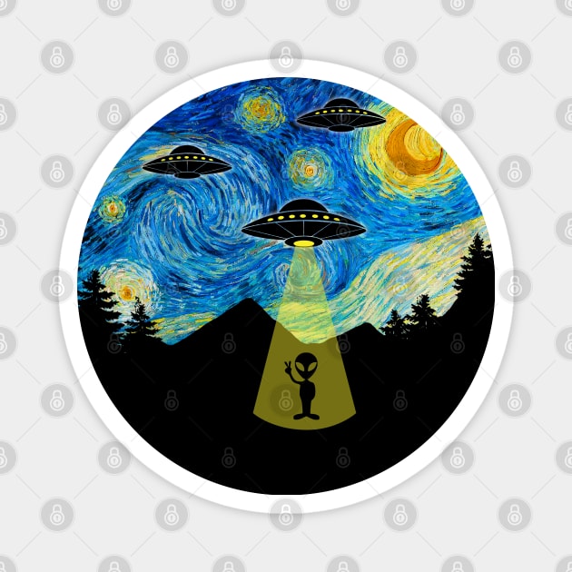 Starry Night UFO Alien - Funny Magnet by Nirvanax Studio